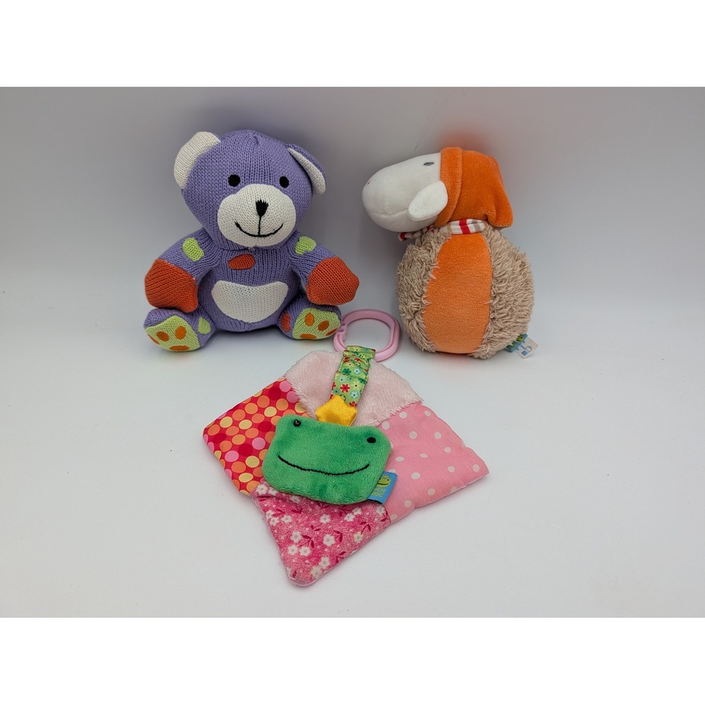 Rich Frog Baby Toy Lot Purple Knit Bear Sheep Plush Ball Crinkle Square